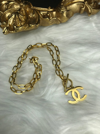 Repurposed Authentic Designer Zipper Pull Gold Plated Necklace
