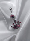 Sparkling Pink Crown Dangling Belly Ring