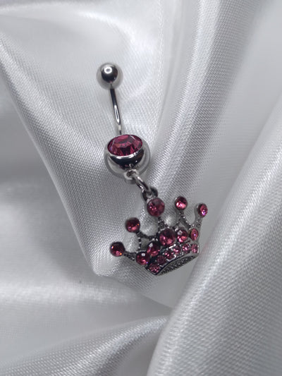 Sparkling Pink Crown Dangling Belly Ring