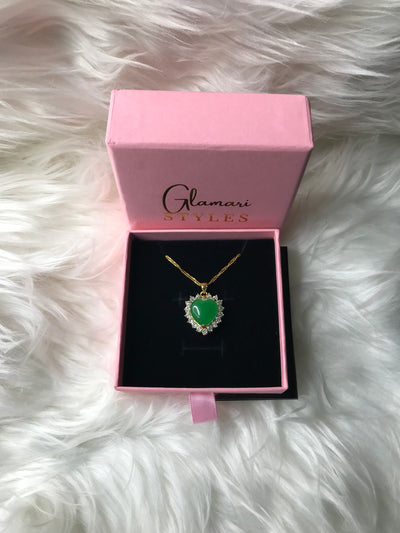 Jade Green Heart Pendant Necklace Green