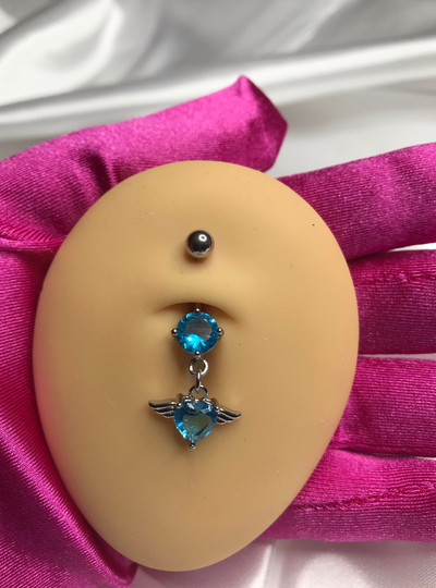 Angel Wing Belly Ring (Blue)