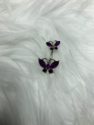 Purple Butterfly Barbell Belly Rings
