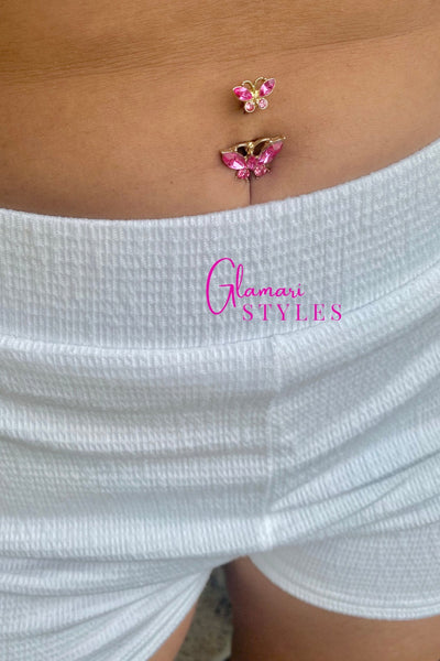 Pink Butterfly Barbell Belly Ring