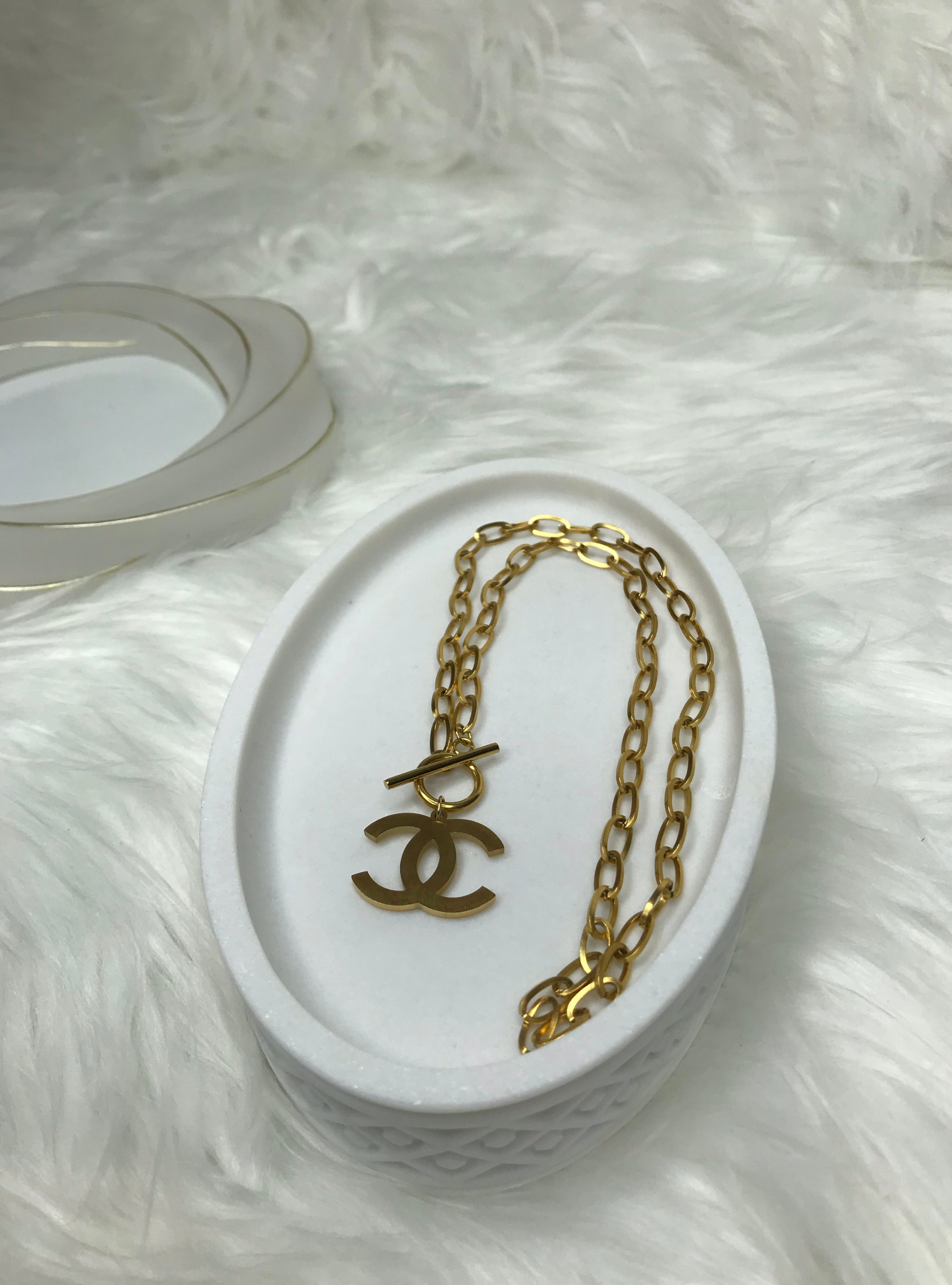 silver chanel charm necklace