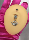 Sparkling Silver Crown Dangling Belly Ring