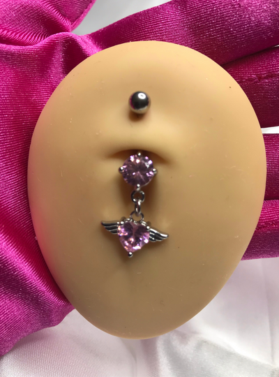 Angel Wing Belly Ring (Pink)