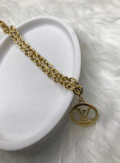 Repurposed / Reworked  LV Circle Pendant Necklace