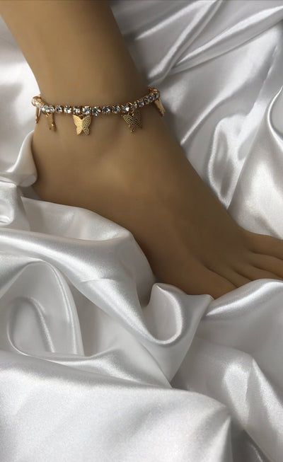 Butterfly Crystal Charm Anklet (Gold)