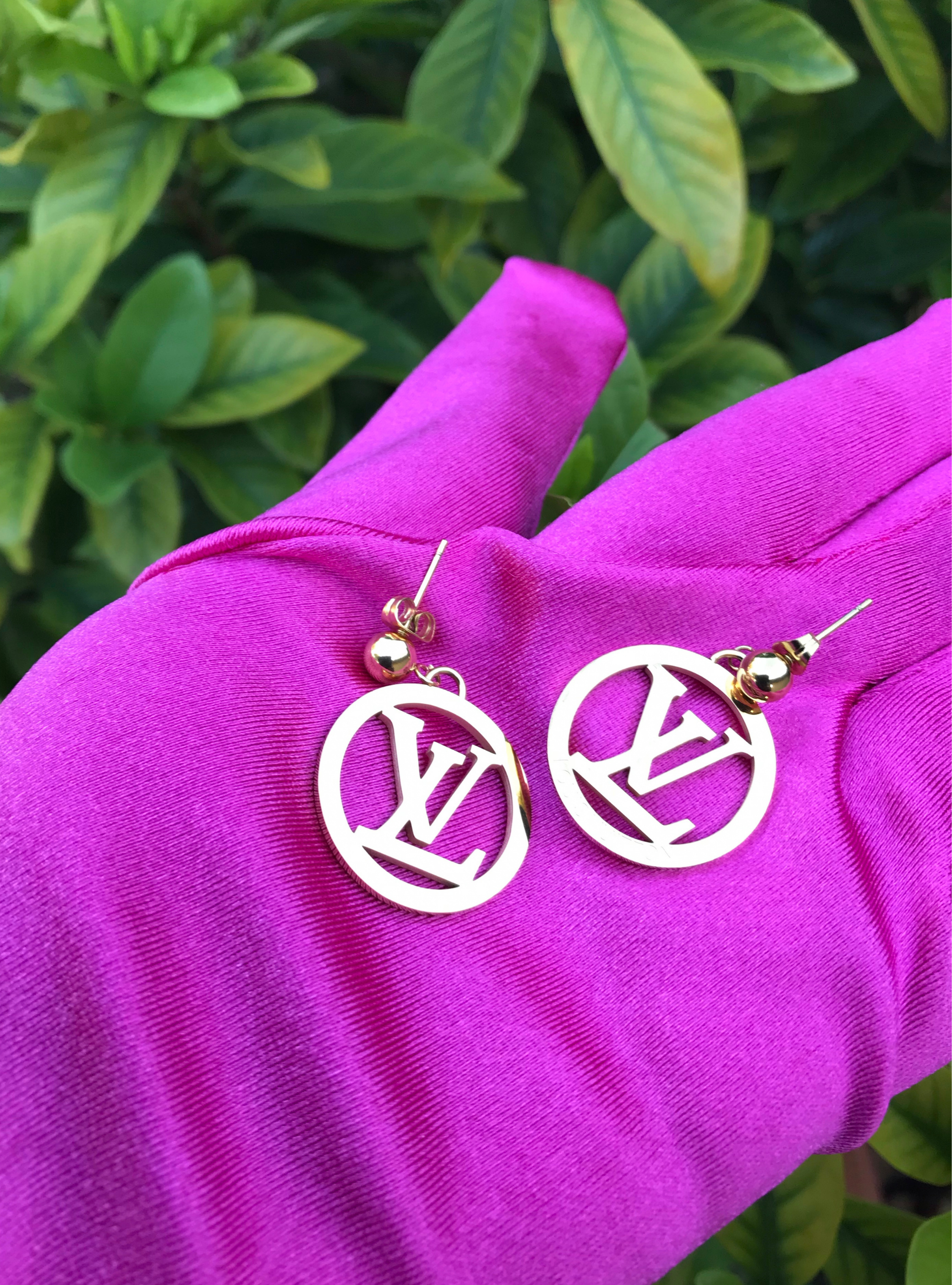 Repurposed Designer Jewelry Louis Vuitton Button Earrings with